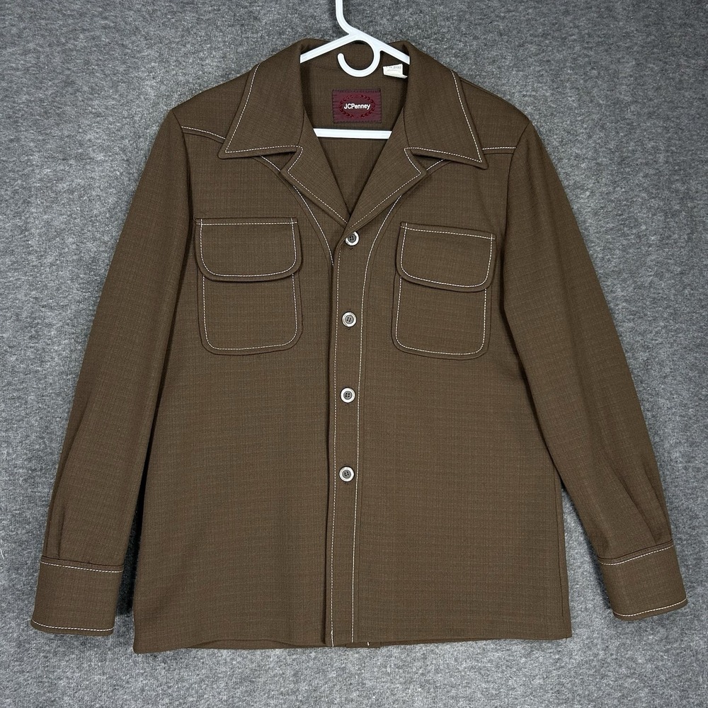 Vintage 70s JCPenney Leisure Suit Jacket Men's 42 Brown Western Disco